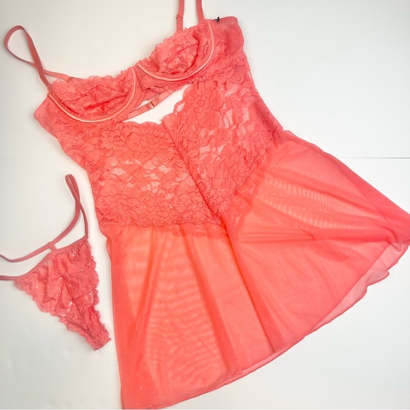 Sexy Babydoll Lingerie Boudoir Sweet as Can Peach Set - Picture 3 of 14